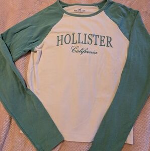 Hollister White Tee with Green Collar
